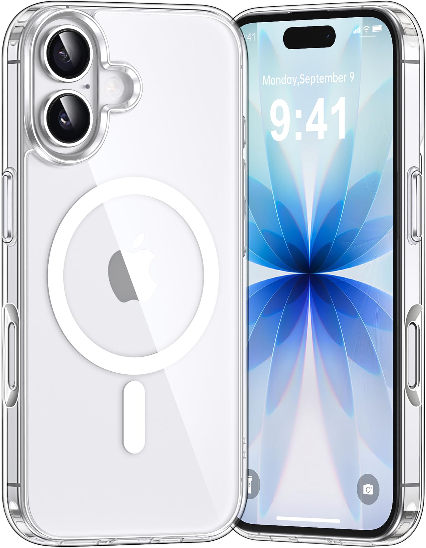 Opkiegrn Cover Magnetica Compatibile con iPhone 17 Custodia Trasparente Hard PC Anti-Graffio Antiurto Case con Paraurti in TPU Flessibile Morbido, Transparente