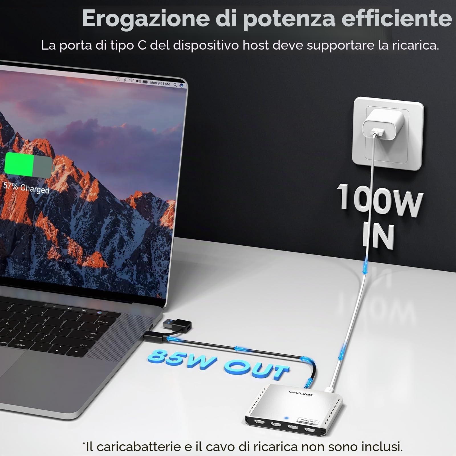 WAVLINK Display esteso da USB 3.0 USB C a Quad HDMI Splitter per quattro monitor con PD da 85 W, adattatore Displaylink 4 HDMI 4K a 60Hz per Mac M1/M2/M3/M4 o Windows,Compatibile con nuovo MacBook Neo
