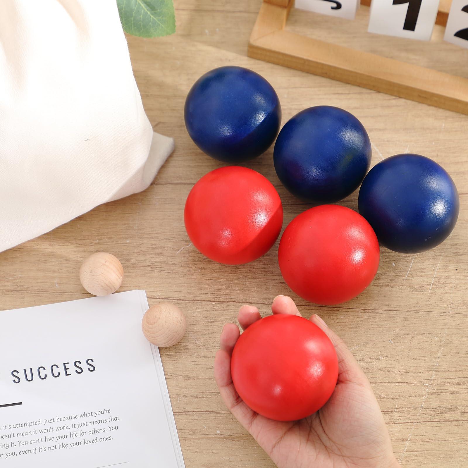 Juego de Petanca de Madera Set de 6 Bolas de Colores con Boliches y Bolsa