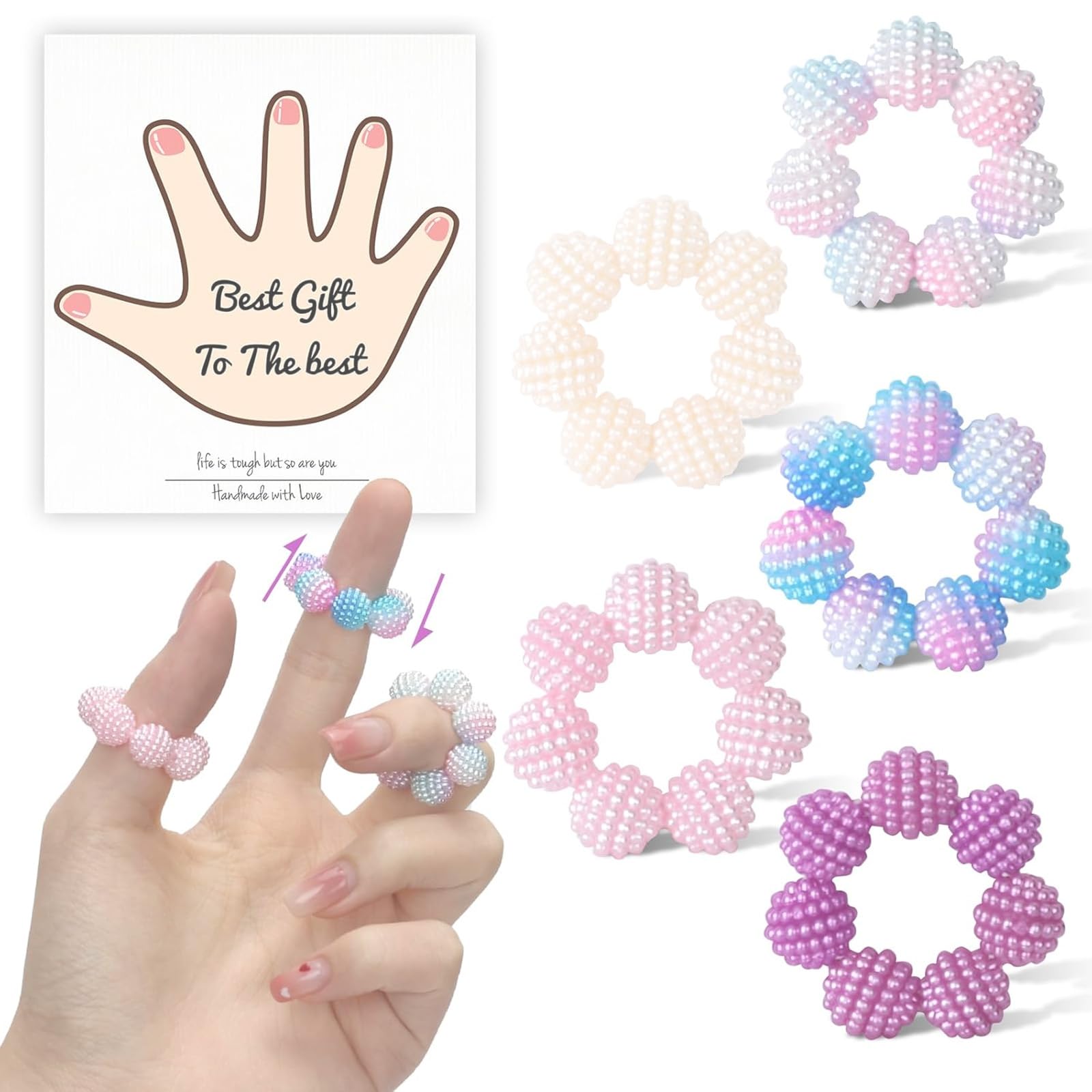 HAOXYO 5 Pack Multicoloured Spiky Bead Rings-Acupressure and Sensory Rings Fidget Toys Ring for Effective Stress Relief,Anxiety Reduction,for Office Workers and Teens