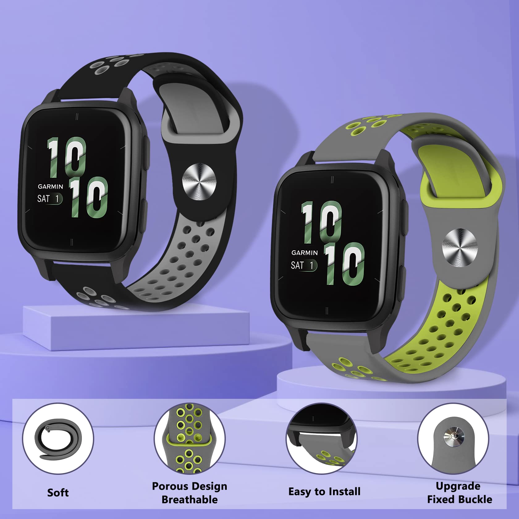 RosMank 20mm Silikon Armband Für Garmin Forerunner, Vivoactive & Mehr – Austauschbares Uhrband, Weich & Atmungsaktiv