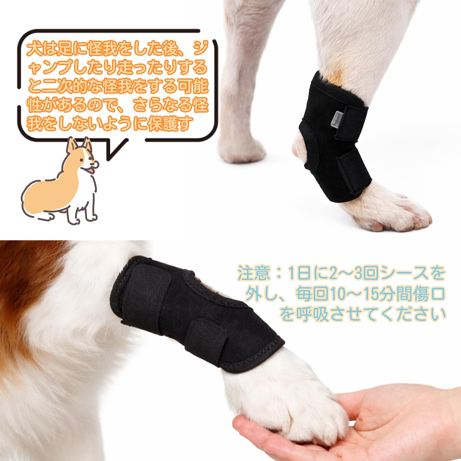 ポコポコ商店 犬用 足サポーター 小型犬 S 前後足対応 足舐め防止 関節保護 ナックリング対策 歩行補助 老犬介護 水洗い可能（短-L） | 足舐め防止、関節保護、ナックリング対策、老犬介護、術後ケア時の歩行補助に使いやすい犬用足サポーターです