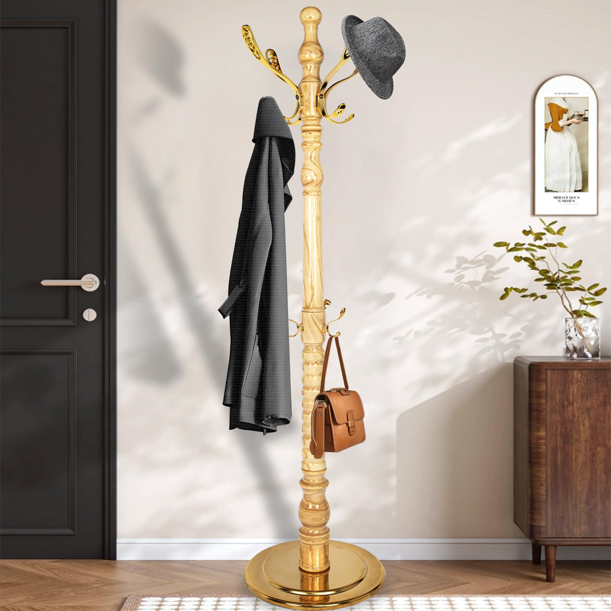 PZDJUMO Solid Rubberwood Coat Rack
