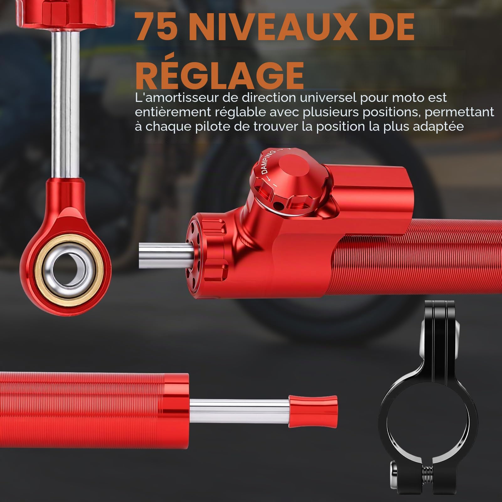 Amortisseur de direction universel pour moto, stabilisateur de direction réglable, en alliage d'aluminium pour vélo et moto
