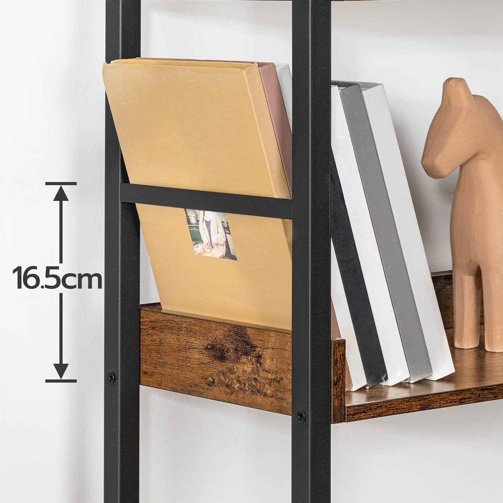 HOOBRO Estantería con 4 Niveles, Librería de Estilo Industrial de Madera con Taquilla, Estantes de Almacenamiento con Bordes Alrededor, para Oficina de Casa, Sala de Estar, Cocina EBF46SJ01