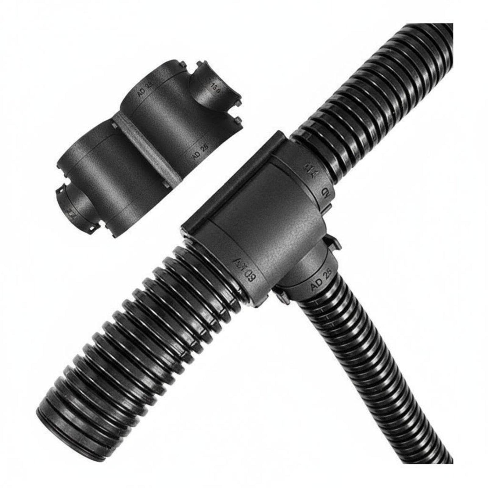 Nylon Corrugated Pipe Connector Retardant Openable Conduit T-Fitting Fasten-Fit Closure Corrugated Tubing T-Joint for Automotive, Workshop, Garage Ad21.2*15.8*21.2 Reducing T-type|Busines-image-25