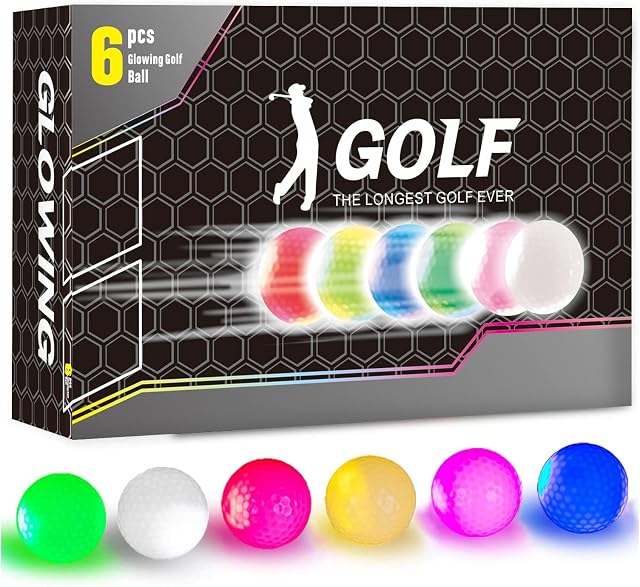 VTRETU Glow in The Dark Golf Balls, Night Glowing Long Distance LED Golf Balls,personalised golf balls bulk(6 Colors)