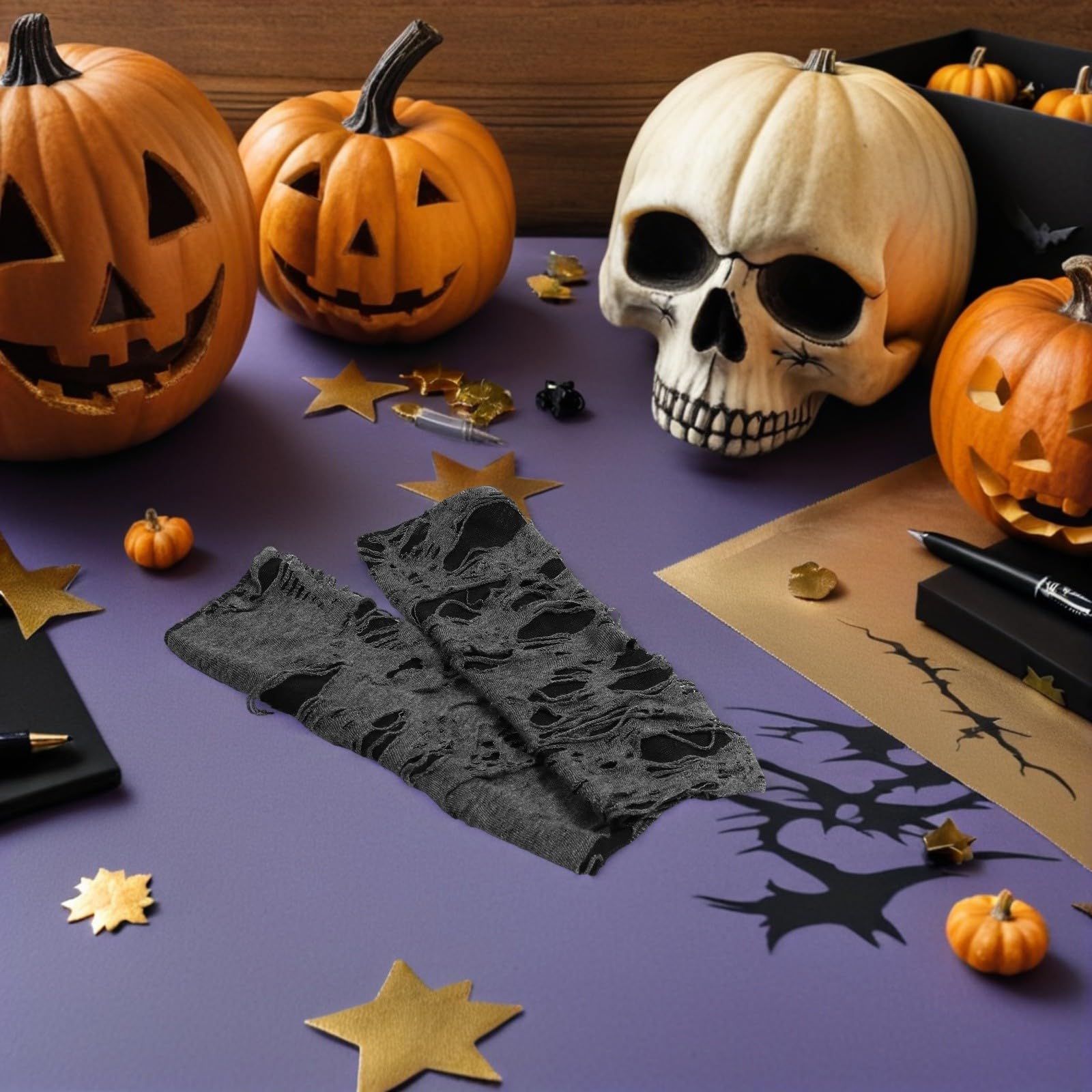 Healeved 12 Pares Guantes Punk sin Dedos Negros de Poliéster para Halloween