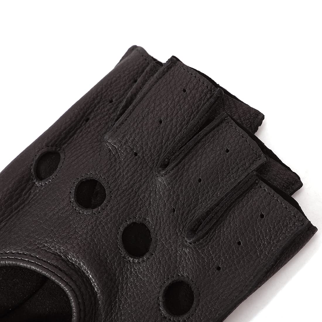 Harssidanzar Uomo Guanti da guida in pelle senza dita Mezze dita senza fodera in pelle di cervo GM005A