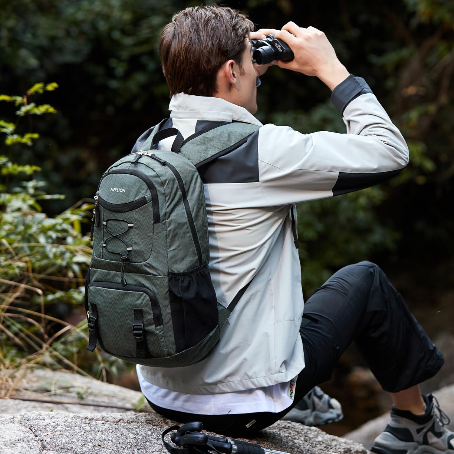 Nerlion Lightweight Foldable 35L Hiking Backpack Travel Backpack for Men Women Camping Waterproof Outdoor Hiking Daypack Backpack Dark Gray - Image 2