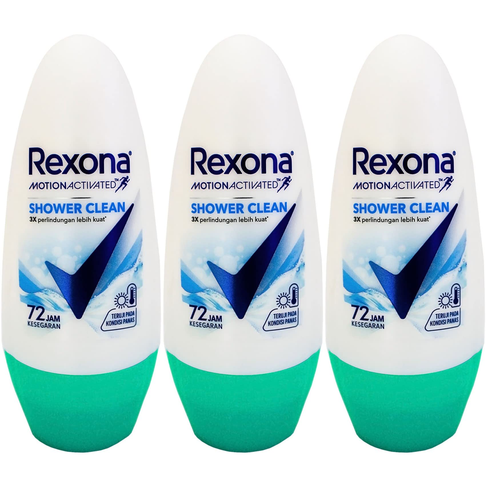 Rexona Women's Antiperspirant Deodorant Roll-On Shower Clean Shower Clean, 1.5 fl oz (45 ml) x 3 Pieces