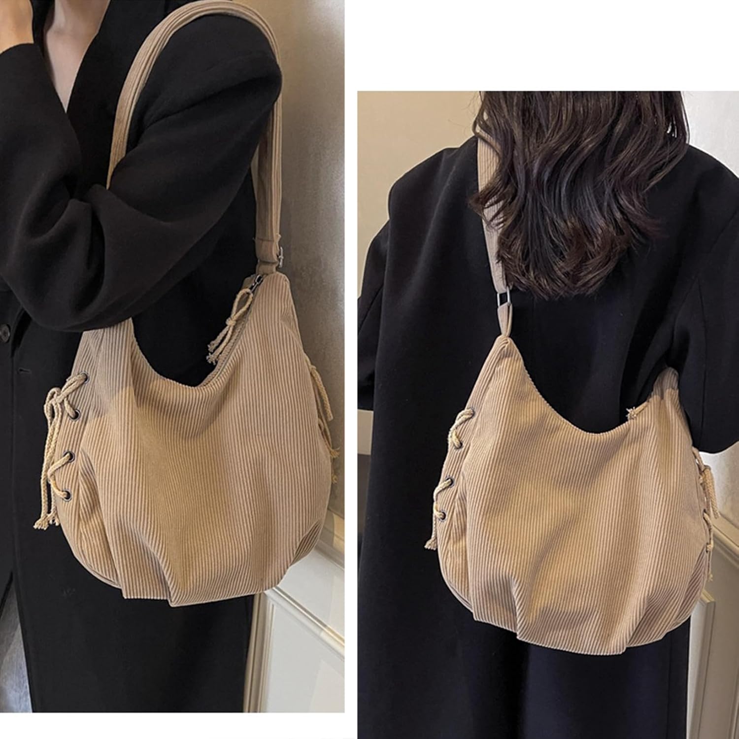 Corduroy Crossbody Bags for Women, Cute Corduroy Purse Casual Crescent Tote Large Shoulder Handbag Messenger Bag - Image 2