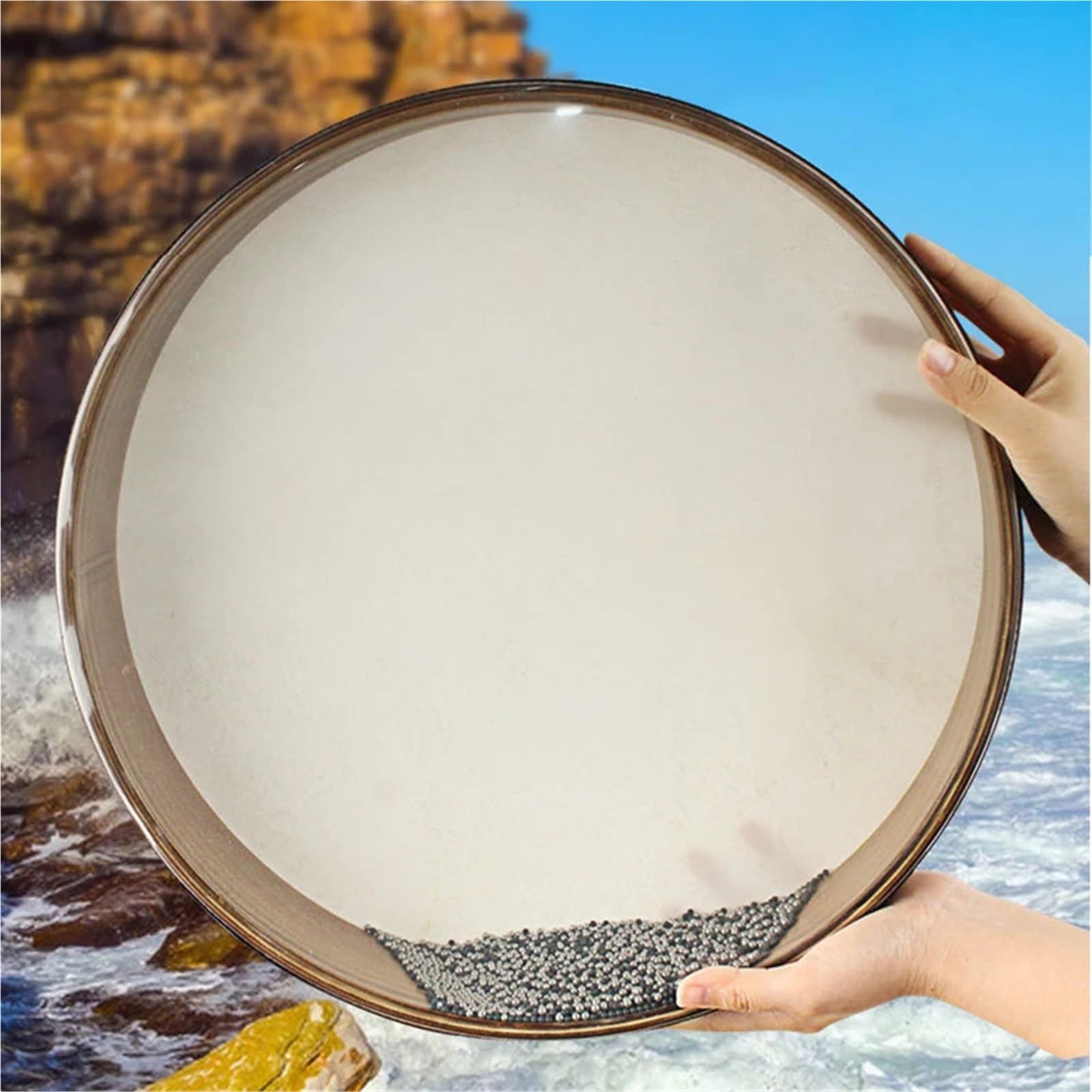 Tambor OceáNico Tambores oceánicos de madera, sonido curativo, tambor ondas profesional, Yoga, meditación, mar, con bolas acero, instrumentos percusión(20 Inch)