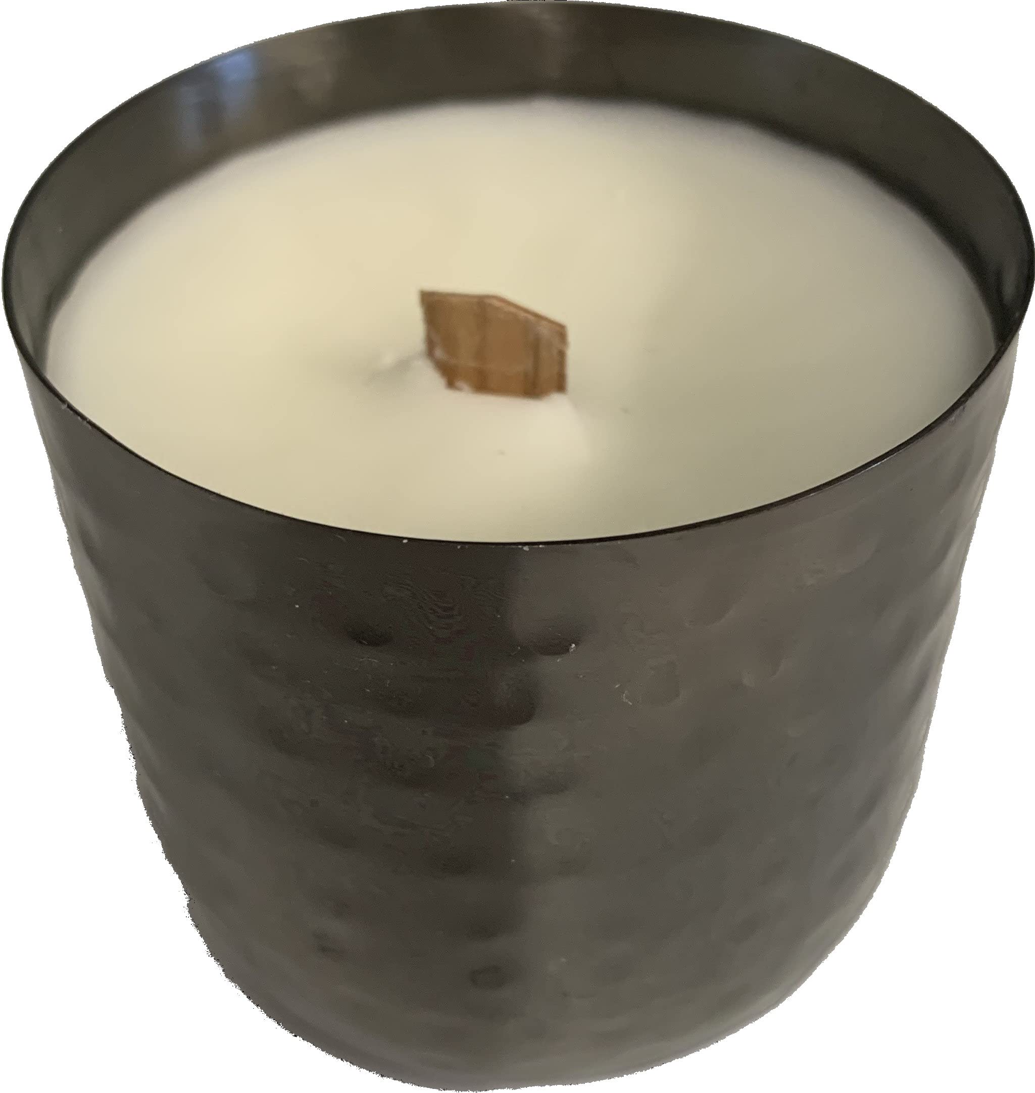 Small Black Dimpled Stainless Steel Pot Candle with Wood Wick (White Soy Wax) - Mulled Wine Fragrance