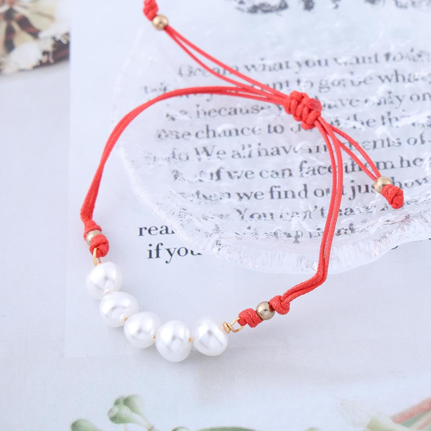 Bohemian Pearl Anklet Bracelet Red Woven Rope Pearl Ankle Bracelet Baroque Pearl Bead Chain Anklet Adjustable Wax Anklets Summer Beach Foot Chain Jewelry for Women Gifts - Image 5