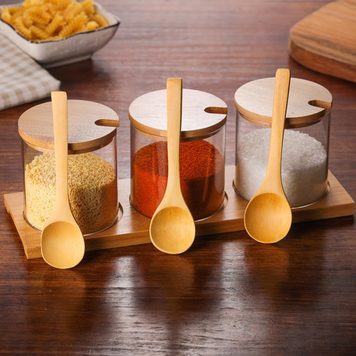 6pcs Small Wooden Condiment Scoop Coffee Tea Sugar Spoon Set