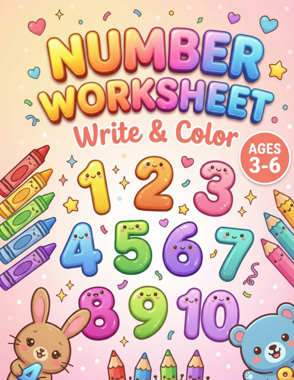 Number Worksheet: Write & Color: Fun Number Tracing and Coloring Activities for Preschool & Kindergarten for Ages 3-6