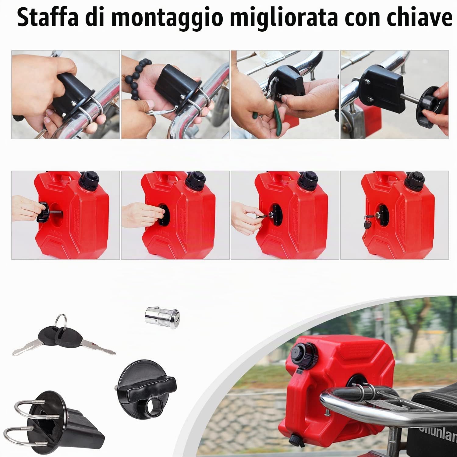 5 Litre Serbatoio Carburante Portatile Tanica per benzina Tanica per carburante con Supporto per moto ATV UTV