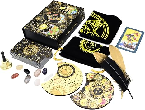 Tarot Deck with Wooden Stand, Rider Waite Tarot Cards Set Luxury Gold Foil PVC, Waterproof, Anti-Wrinkle with Guidebook Box for Beginners Experts,Gold