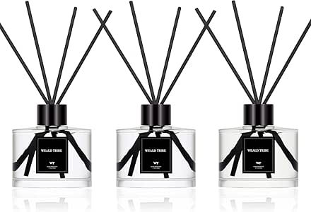 Reed Diffuser Set of 3 for Bathroom Air Fresheners, Oil Diffuser Sticks | Fresh Linen, Ocean, Eucalyptus & Mint Scent(1.7 fl oz Each Pack) Fragrance with 12 Sticks Defusers | Shelf Decor