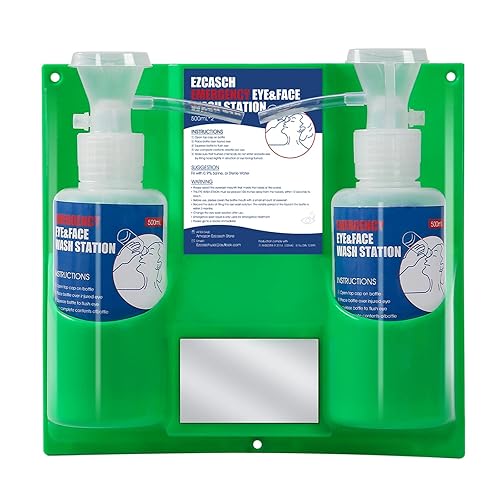 Ezcasch Paquete de 2 estaciones de lavado de ojos de emergencia portátiles dobles de 16.9 fl oz, kit de vasos para lavar los ojos, aprobado por