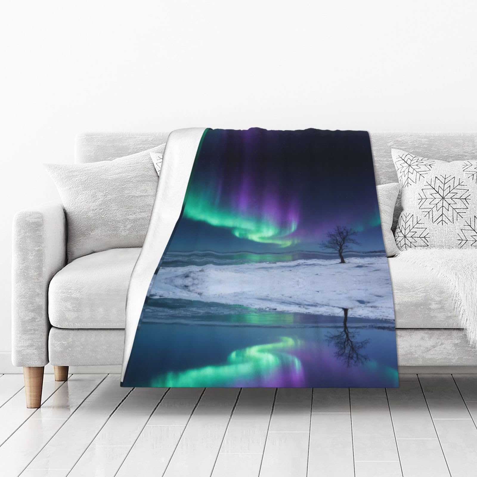 DUYIOKH Light Over Frozen Lake Print Thick Throw Blanket, Blanket for Couch Bed Warm Travel Blanket for Camping Movie Night