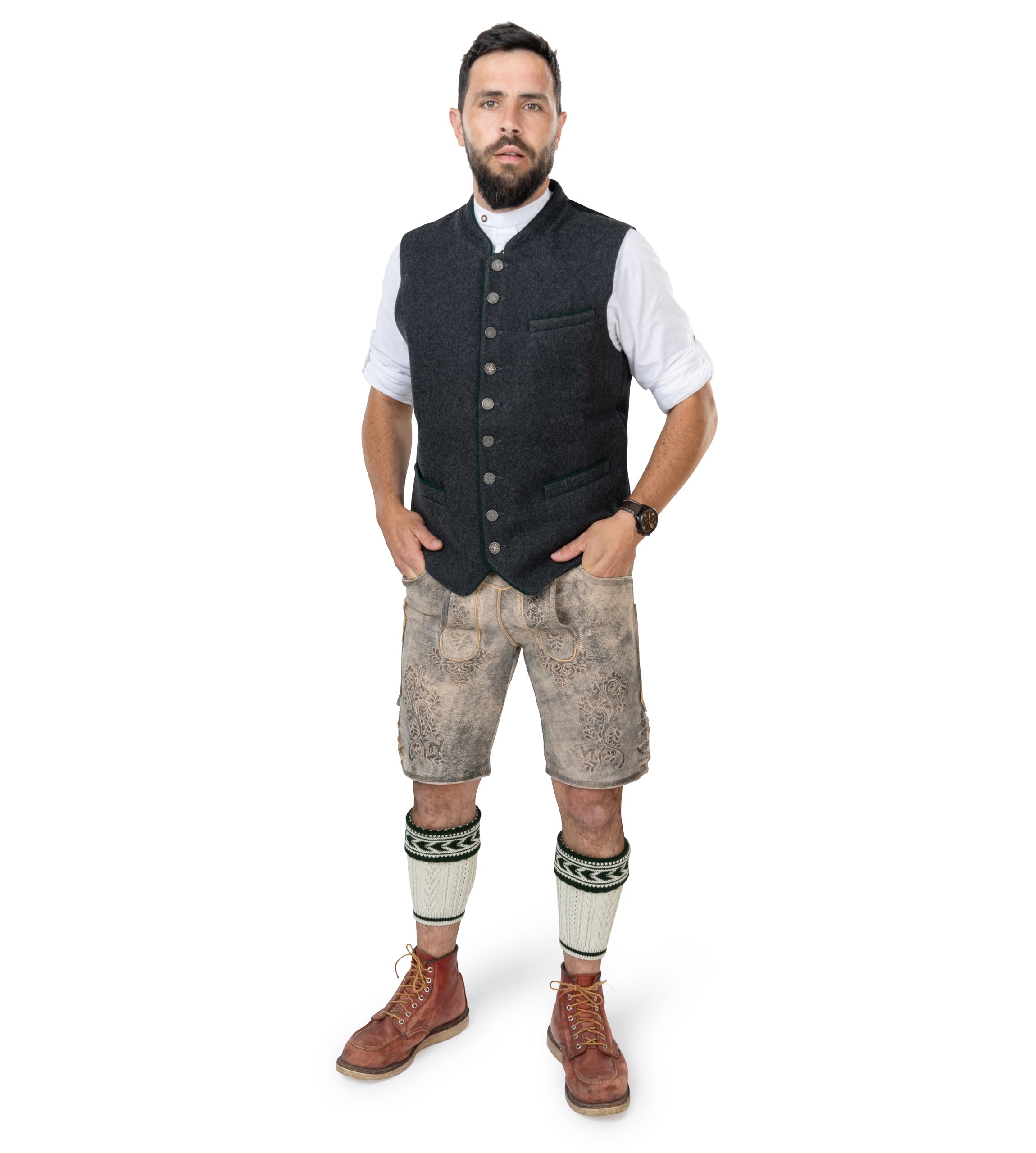 Gilet da uomo in lana – Gilet Lod, grigio per Oktoberfest | Gilet in lana per pantaloni in pelle – Trachten-Gilet Benedetto