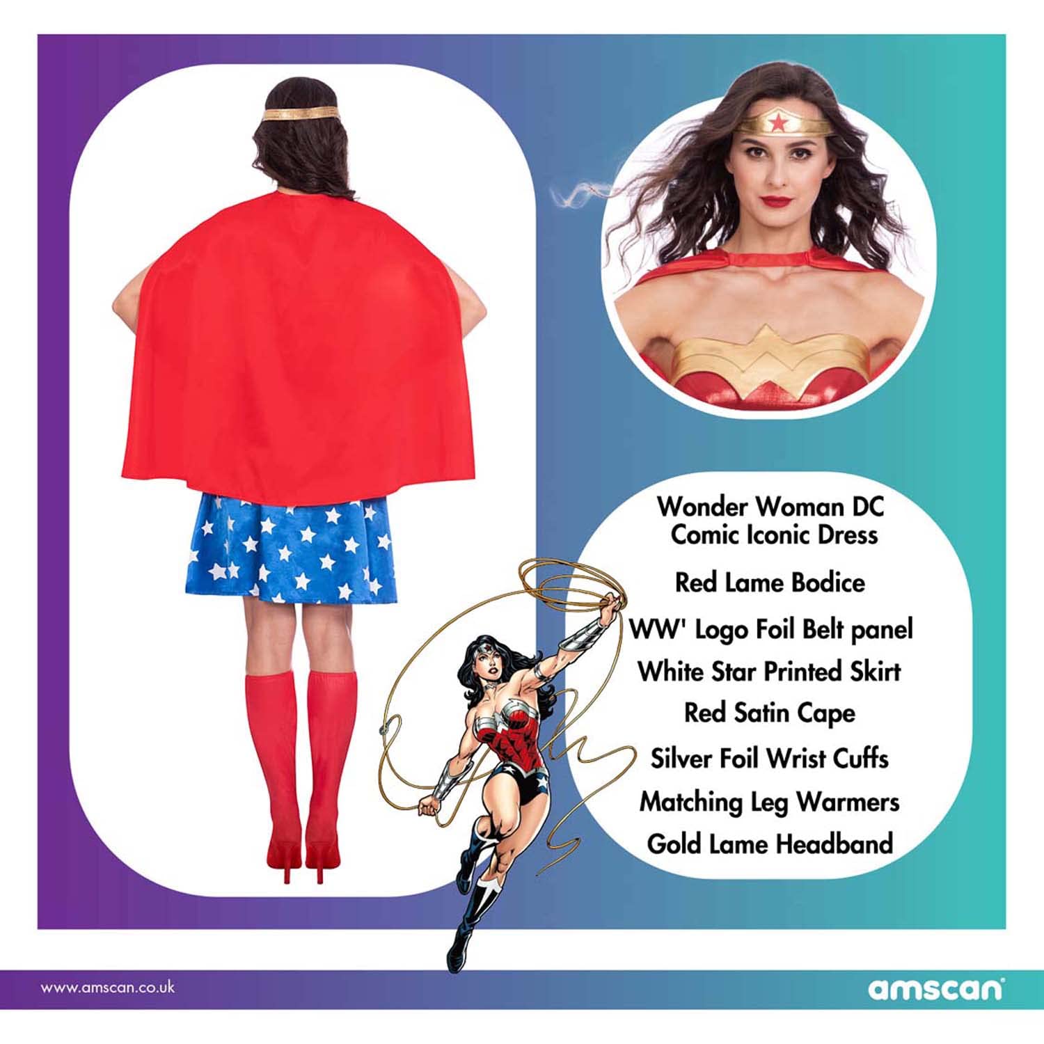 amscan 9915556 - Damski oficjalny kostium kostiumowy DC Comics Wonder Woman dla dorosłych Rozmiar: 18-20