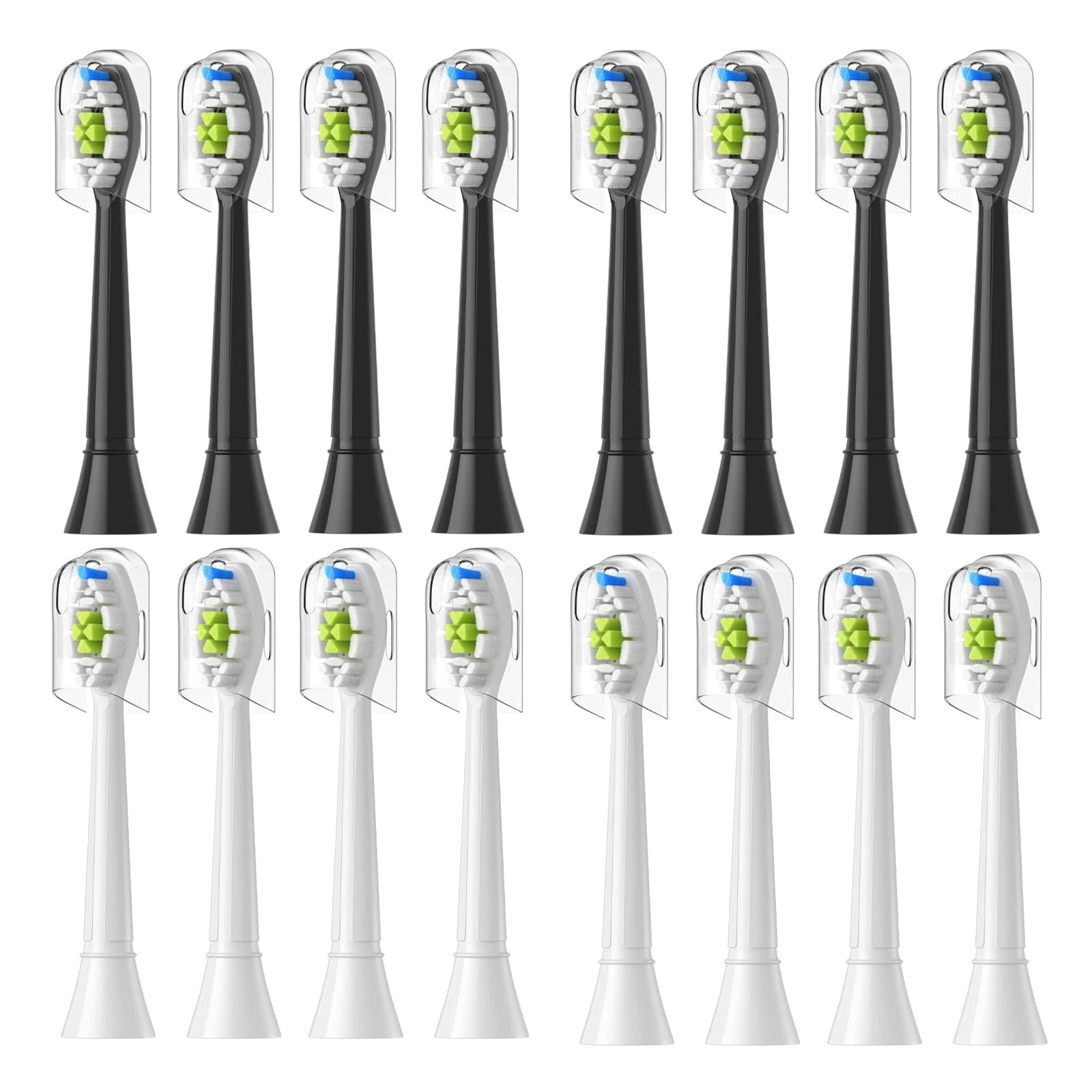 4/8/12/16 testine di ricambio per spazzolino elettrico, compatibili con Philips, 4100 6500 6100 7500 5300 1100 (8 bianco, 8 nero)