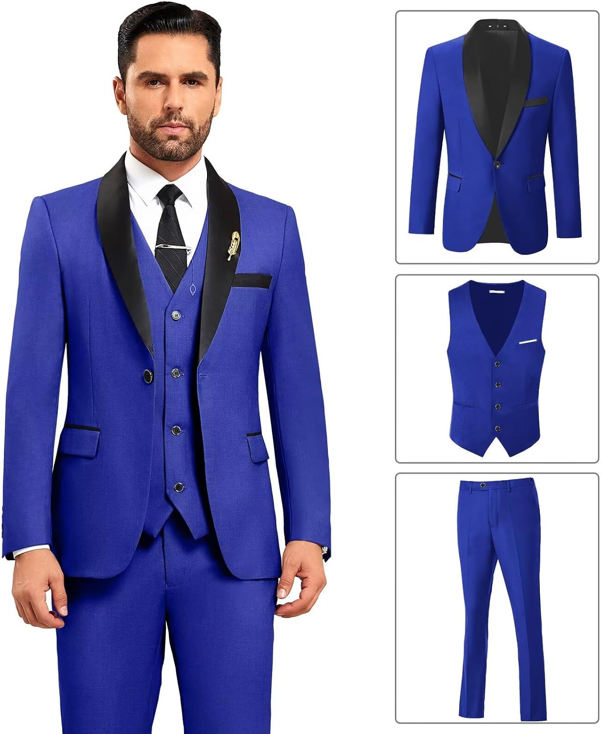 Mens Suit 3 Piece Formal Shawl Lapel Tuxedo for Men Wedding Suits One Button Jacket Vest Pants Set - Image 5