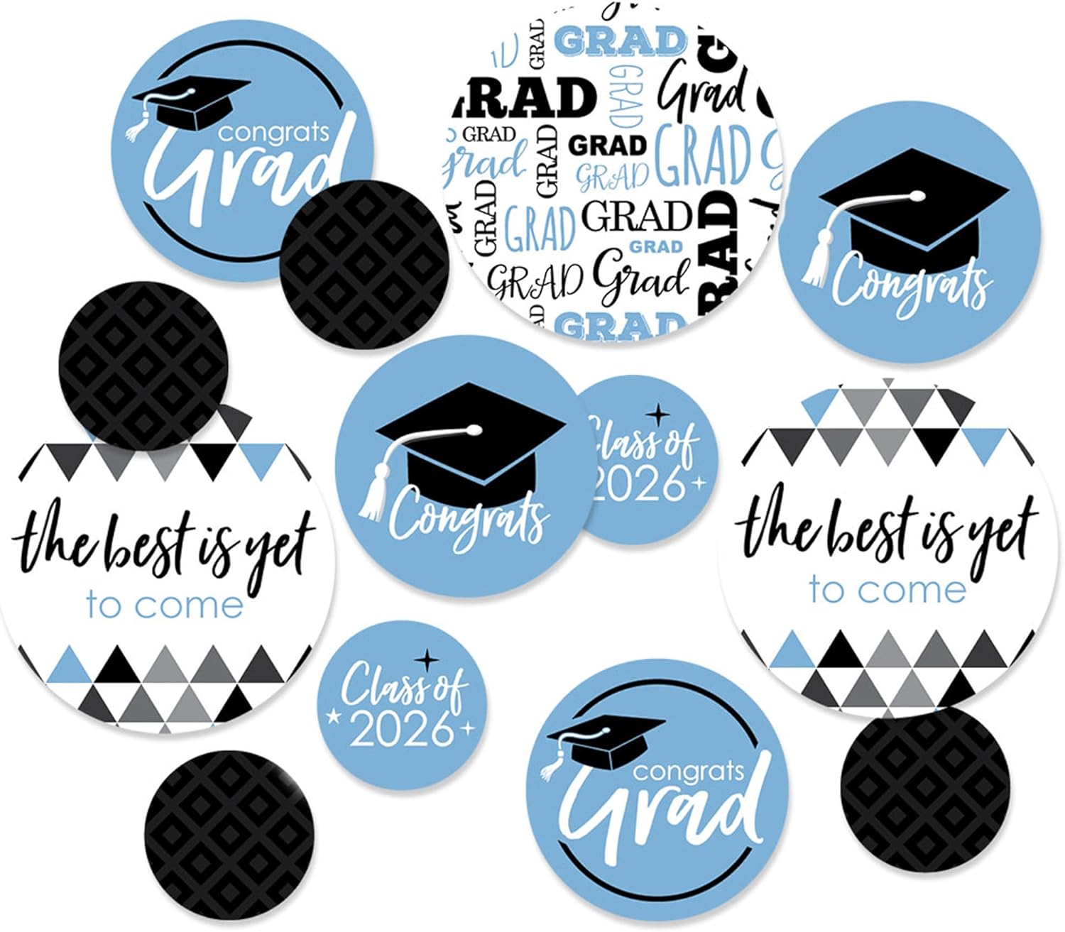 Big Dot of Happiness 2026 Light Blue Graduation Party Giant Circle Confetti - Party Decorations - Large Confetti 27 Count