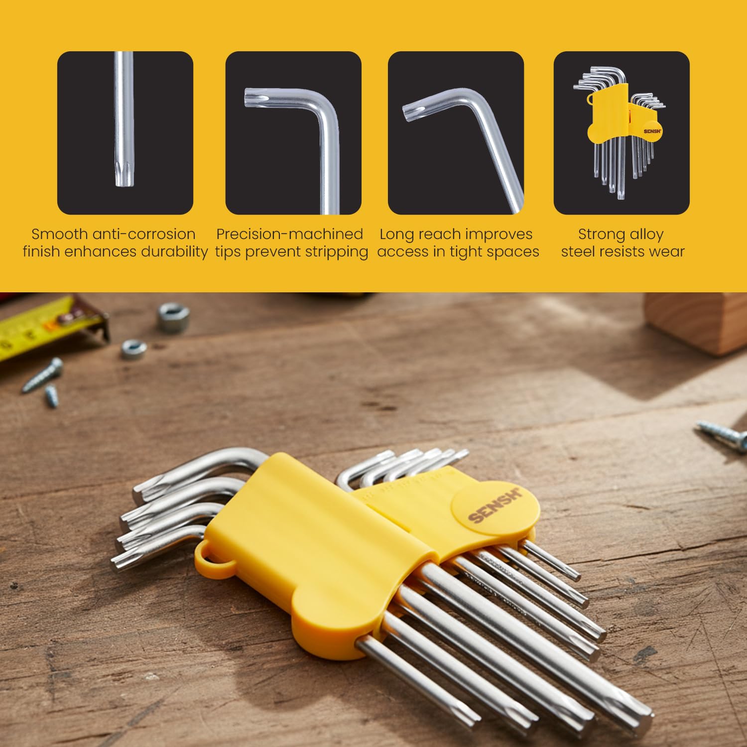 SENSH 9 Pcs Torx Key Set (T10 to T50) Long Size | CR-V Steel |