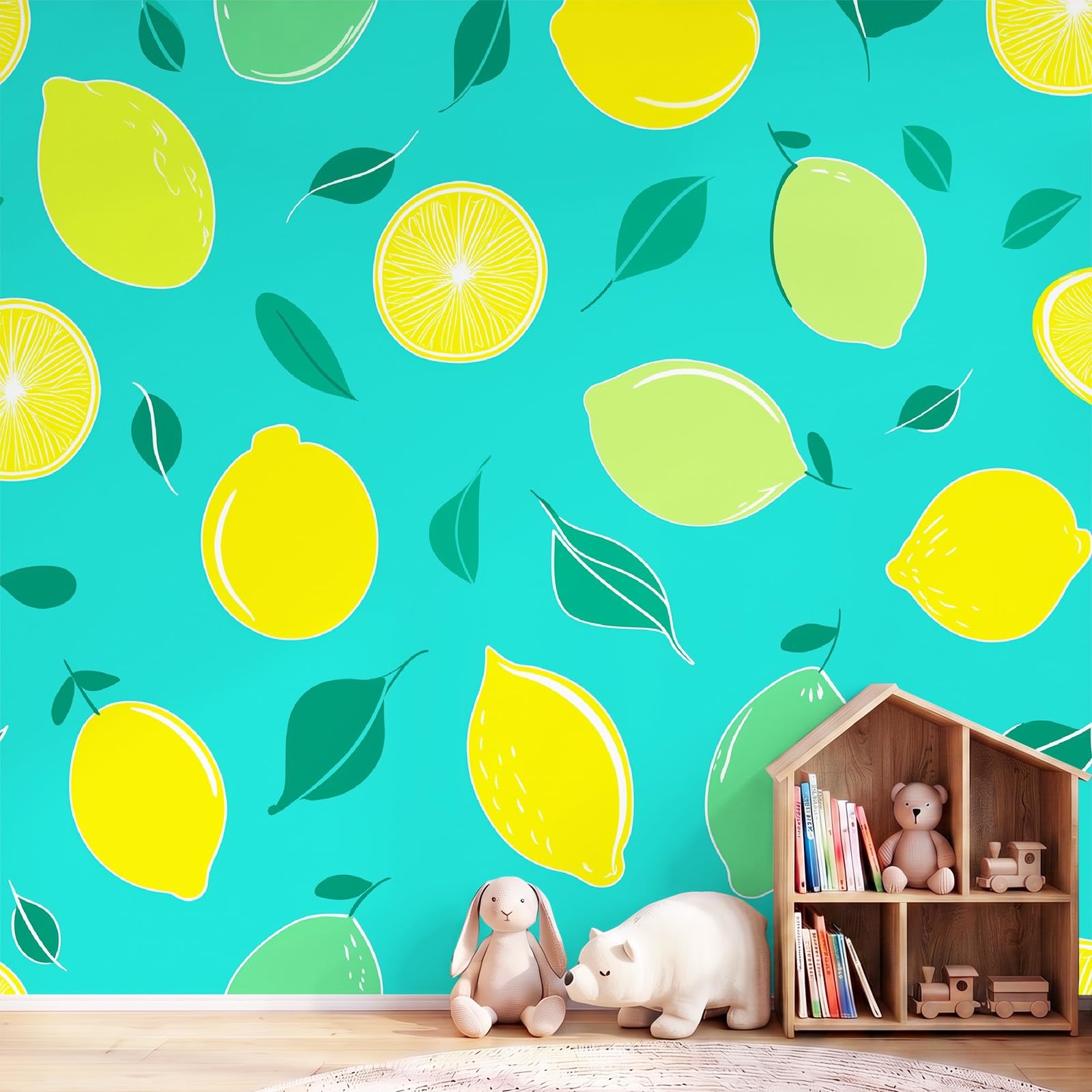 Générique Rétro Fruit Papier Peint Panoramique Citron Agrumes，Papier Peint Intissé 250 x 175 cm pour Salon Chambre Enfant Chambre Décoration Murale Poster Tableaux Photo Muraux