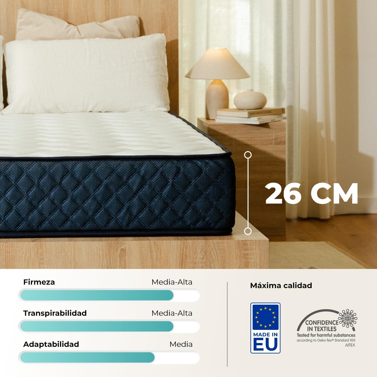 Don Descanso - Colchón 150x200 Viscoelástico Mulhacen DualSense, Altura 26cm. Multicapa con Núcleo GravityFoam, Firmeza Alta, Doble Cara Invierno/Verano, Transpirable. Fabricado en España, Azul — view 7