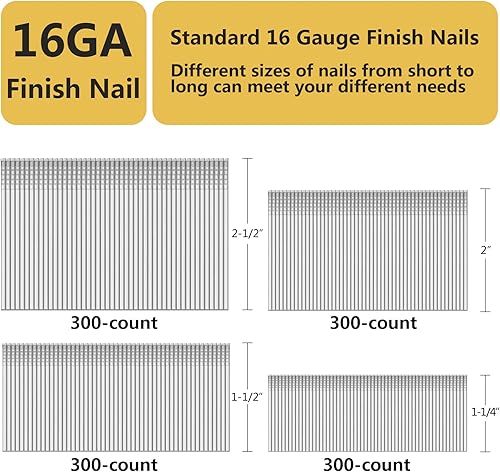 Miniatura 7 de Clavos de acabado recto de calibre 16, 1-14 pulgadas, 1-12 pulgadas, 2 pulgadas, 2-12 pulgadas, paquete de proyectos para neumáticas, clavadoras de