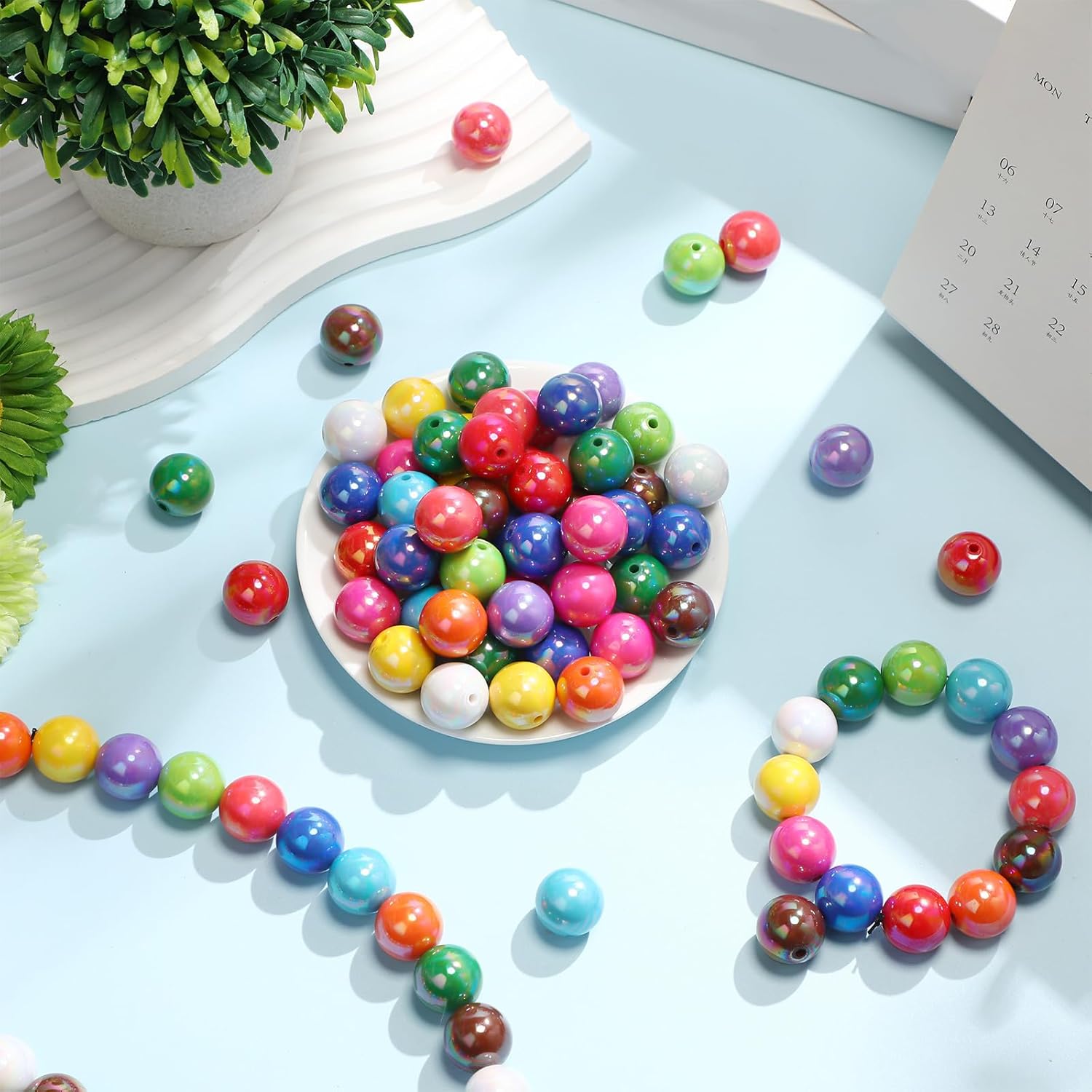 Huquary 170 Pcs Round Bubblegum Beads - 20 mm Multicolor Acrylic Chunky Beads Mixed Color Opaque with 3 mm Hole for Pen Necklace Jewelry Making Crafts Supplies (AB Color)