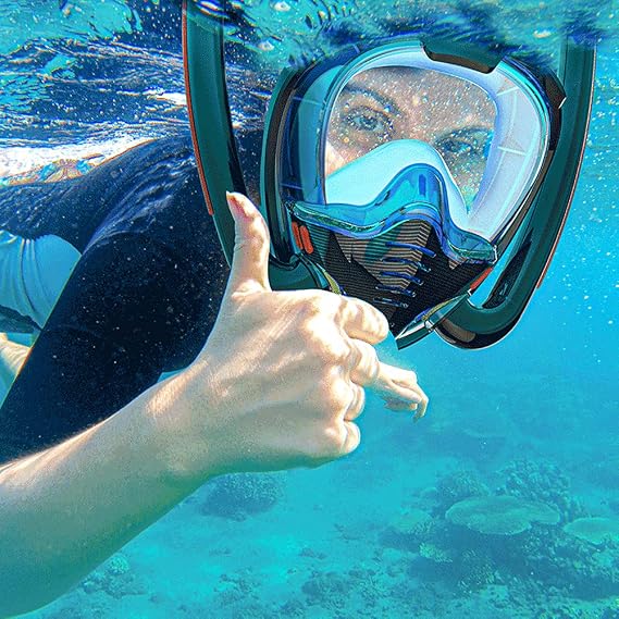 Diving Goggles Double Breath Tube Mask Double Snorkel Mask, Dry Snorkel Adults Snorkeling Diving Masks for Women Men 180° View Snorkelling Mask with Panoramic Full Face Swimming Mask