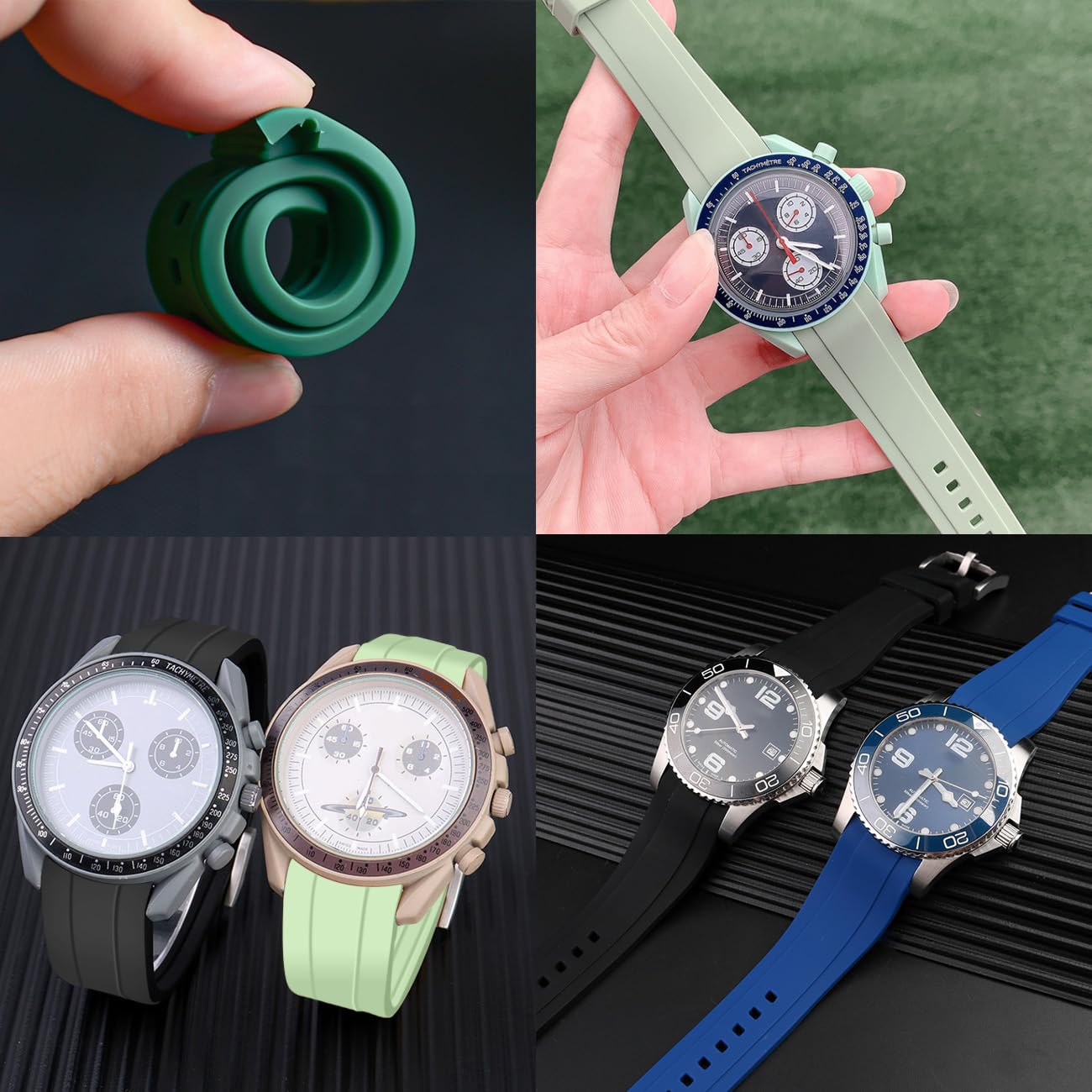 Correa de reloj curvada de silicona de 20 mm y 22 mm, correa de goma deportiva universal suave de alta calidad, hebilla de acero inoxidable cepillado para hombres y mujeres (22 mm, verde claro)