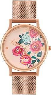TEAL BY CHUMBAK Round Dial Analog Watch for Women|Rose Garden Collection| Stainless Steel Strap|Gifts for Women/Girls/Ladies |Stylish Fashion Watch for Casual/Work