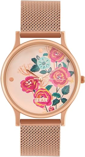 TEAL BY CHUMBAK Round Dial Analog Watch for Women|Rose Garden Collection| Stainless Steel Strap|Gifts for Women/Girls/Ladi...