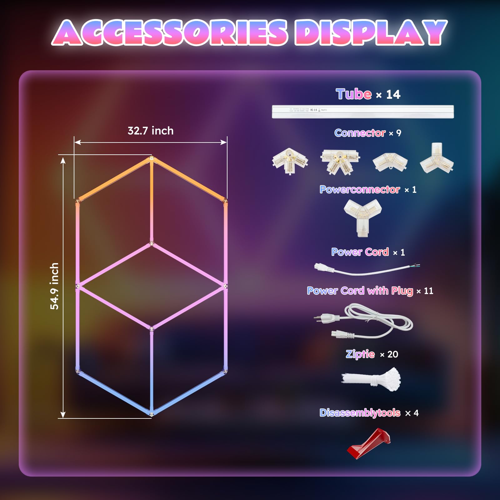 Luci da garage esagonali RGB – LED multicolore con dimmerazione, controllo della velocità, perfette per configurazioni di gioco, bar domestici, studi musicali, illuminazione fai da te per la casa e la