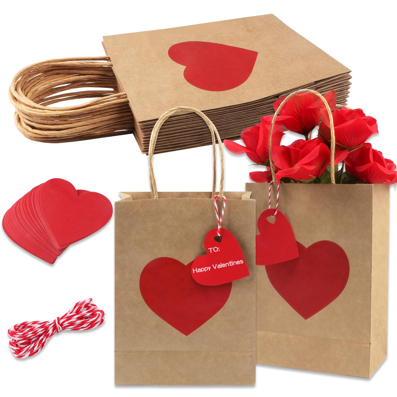 MIAHART 20 Pezzi Grandi Sacchetti per Cestini di San Valentino con 20 Pezzi Nastro di Fiocchi 23 x 35 Pollici Sacchetti di Cellophane Involucro