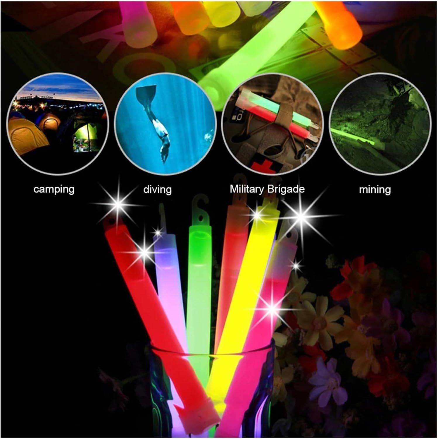 20/50PCS (15cm)Fluorescence Glow Stick Glow Light Sticks with Hook Outdoor Emergency Glow In The Dark Party Light Sticks New Year and Christmas party props(Red,50pcs)
