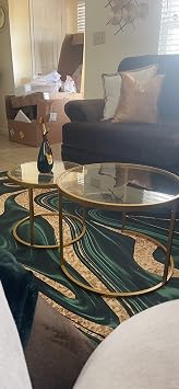 Round Side Table Gold Set of 2 for Living Room, Modern Side Tables with Sturdy Metal Frame and Tempered Glass Minimalist Side Table Cocktail Table for Dining Room Home Decor