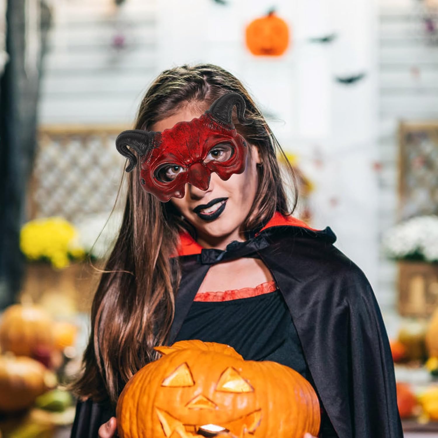 STOBOK Halloween Devil Mask Horror Half Face Mask Scary Horn Ghost Monster Cosplay for Halloween Cosplay Costume Brown - Image 6