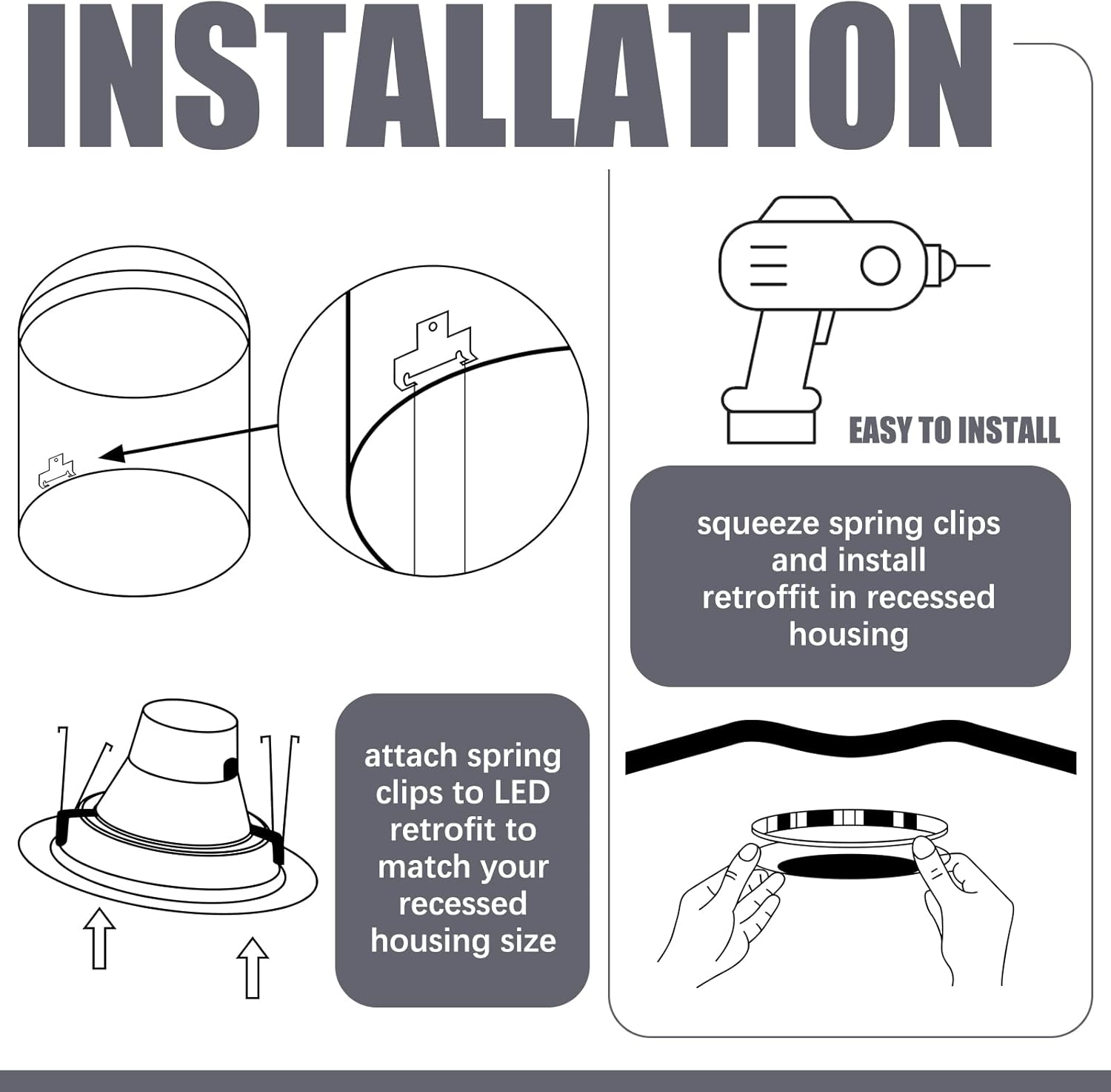 Dunzy Recessed Light Clips Downlight Housing C Clips Retrofit for Downlight with Self Tapping Screws Metal for Retrofit Down Light, Silver (80 Pcs)