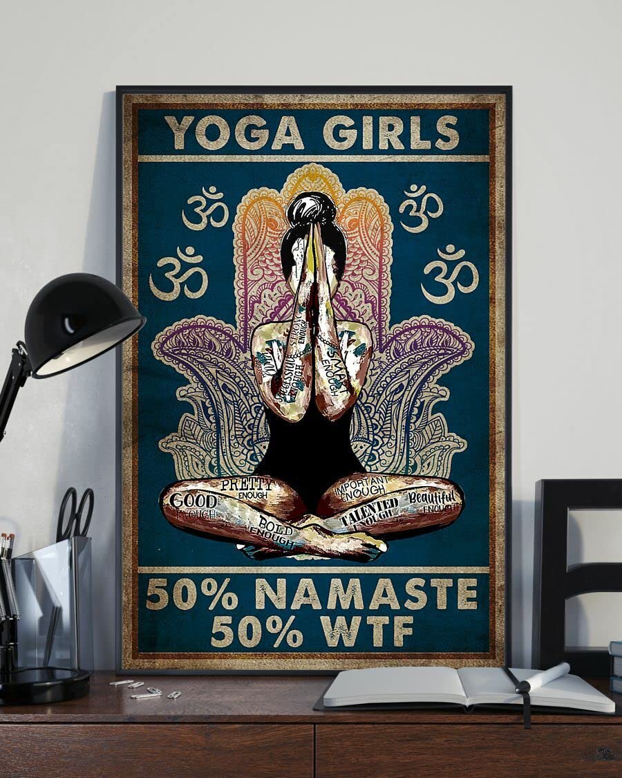 Bioprocess Girls Yoga 50% Namaste 50% Wtf Wall Decor Kitchen Decor Wall Decor Poster Metal Sign 8X12 Inches