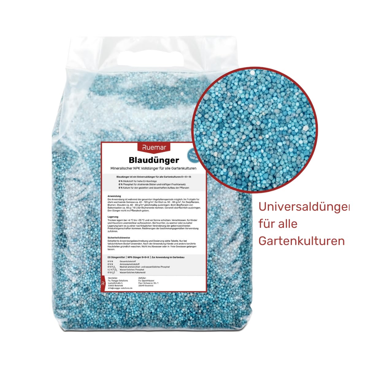 Ruemar Blaudünger NPK Dünger für Pflanzen 25 kg Universal Langzeitdünger Obst und Gemüse Blumen 8 8 8 organischer Pflanzendünger Zimmerpflanzen (2x12,5 kg)