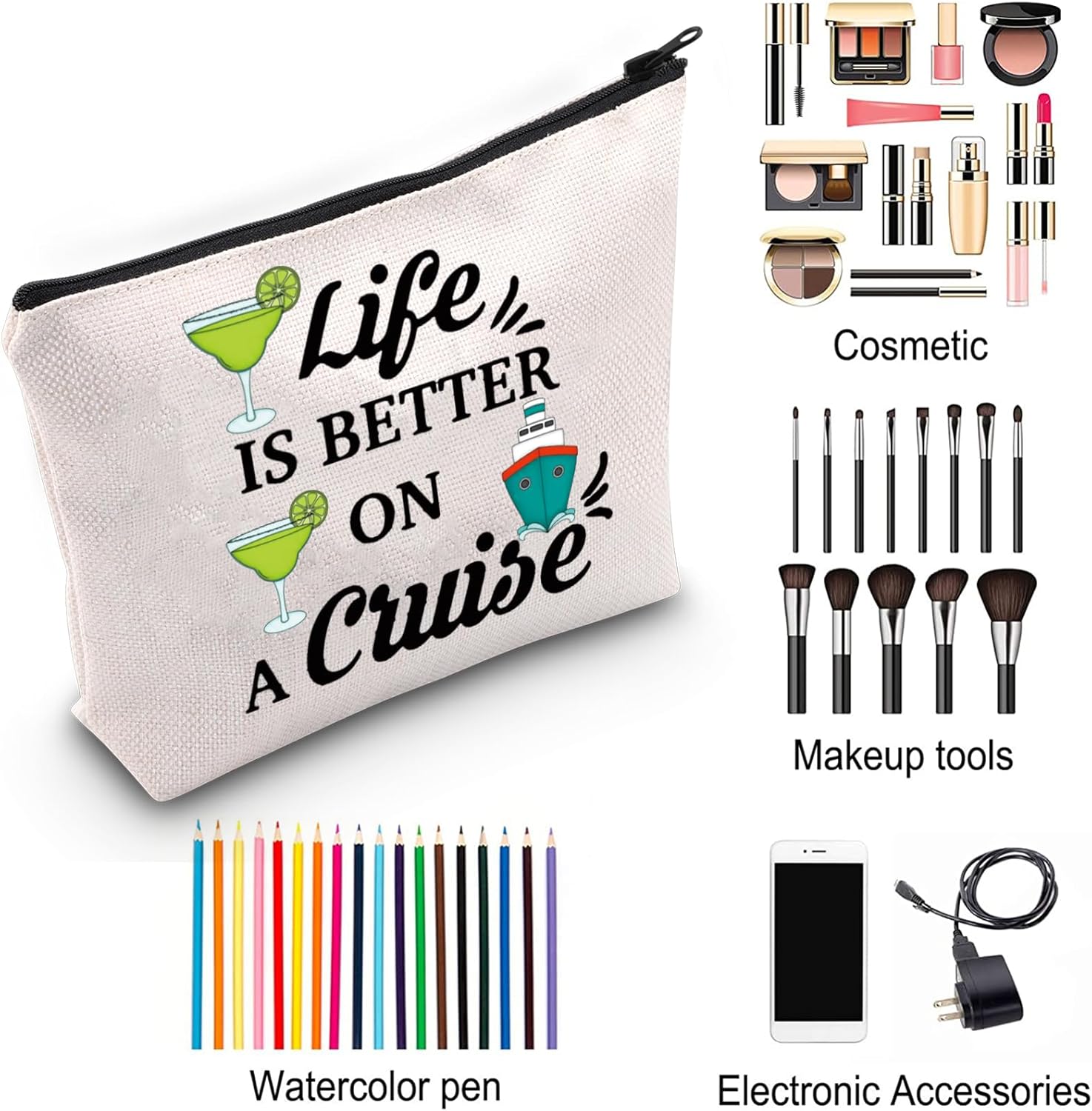 ZJXHPO Cruise Vacation Cosmetic Bag Life Is Better On A Cruise Makeup Bag With Zipper Summer Vacation Travel Case Beach Life Gift - Image 5