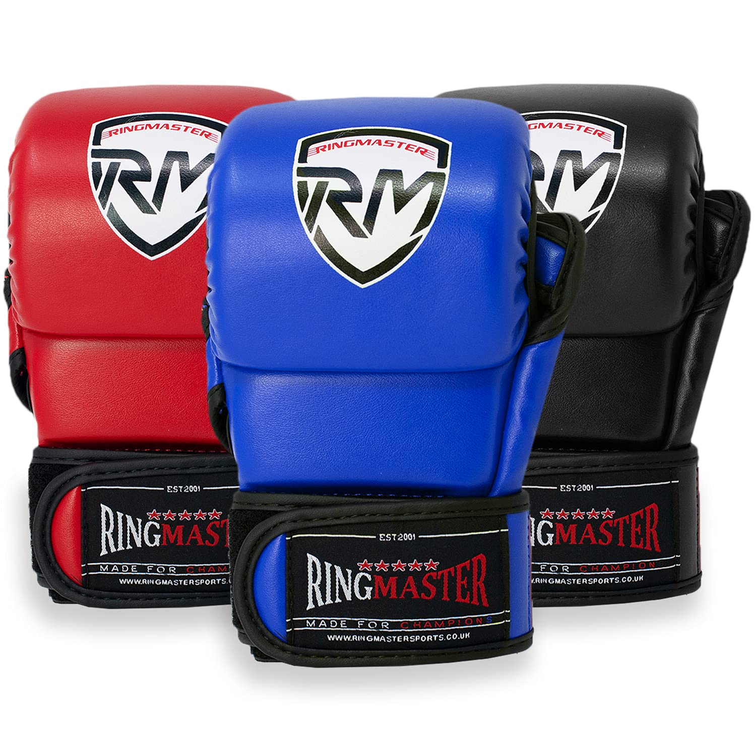RingMaster Warrior Series MMA Gloves Sparring Bag Mitt Grappling Muay Thai Punching Martial Art (Blue, Small)